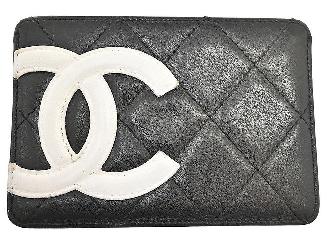 Chanel Cambon Kartenetui aus gestepptem Lammleder Schwarz