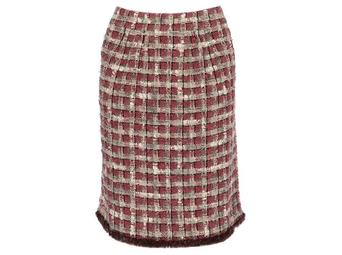 Chanel Rock aus gemischtem Bouclé mit Karomuster Dunkelrot Bordeaux