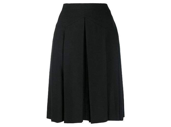 Saia Chanel de lã preta com pregas Preto