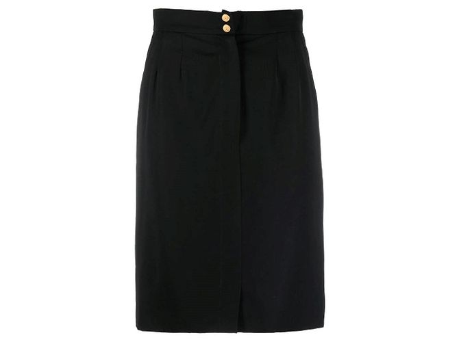 Falda Chanel de algodón y seda negra Negro