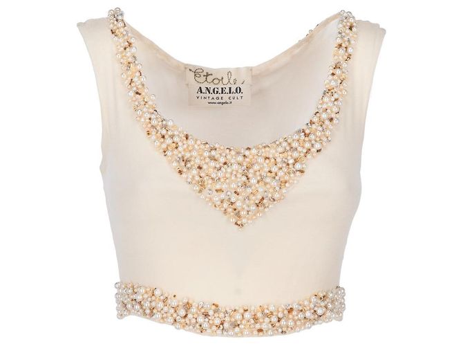 Autre Marque Top sem mangas Etoile em seda creme Cru