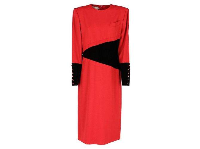 Mila Schön Kleid aus roter Wolle mit schwarzem Samt