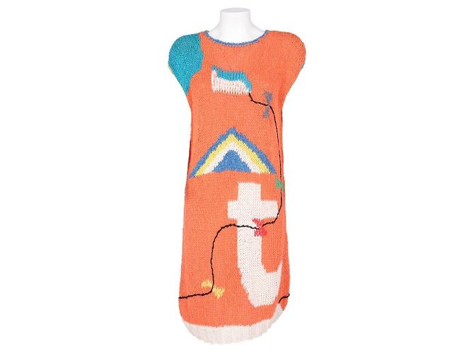 Autre Marque Vestido Touche 80s de punto de lino y algodón naranja Multicolor