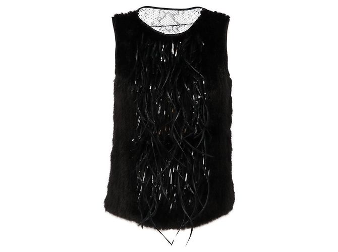 Top sem mangas Gucci em vison preto e renda