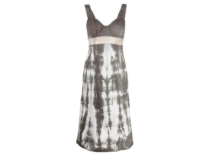Vestido midi Prada tie-dye de algodón y seda marrón y blanco