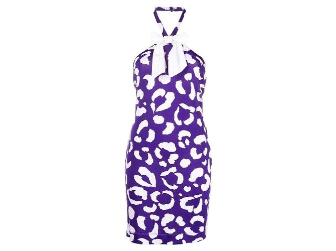 Vestido Moschino de Viscose com Bolinhas Roxas e Brancas Roxo