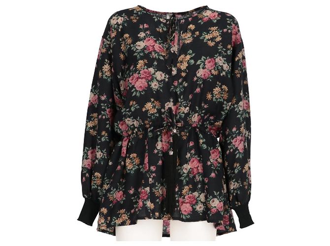 Emanuel Ungaro Wollbluse Schwarz mit Blumenprint