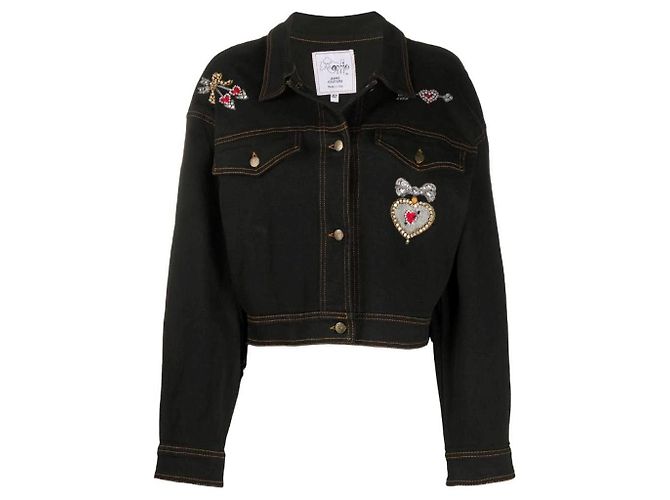 Autre Marque Oppio Baumwoll Denimjacke Schwarz 80er Jahre