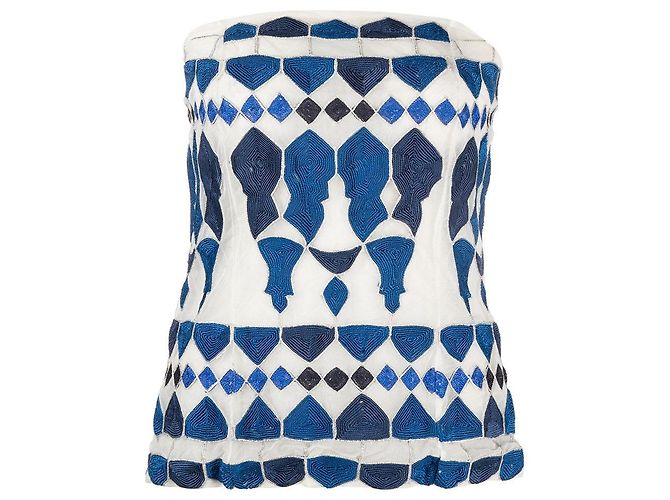 Autre Marque Top tomara que caia Etoile 90s em seda e tule azul