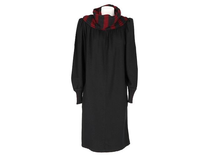 Basile Black Wool Blend Long Sleeve Dress