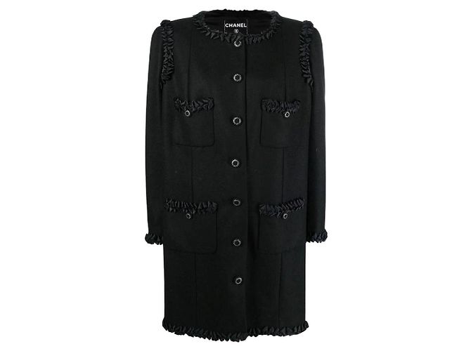 Chanel Black Wool Blend Coat