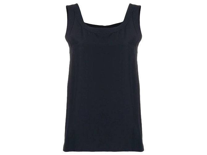 Top Chanel de seda azul sem mangas