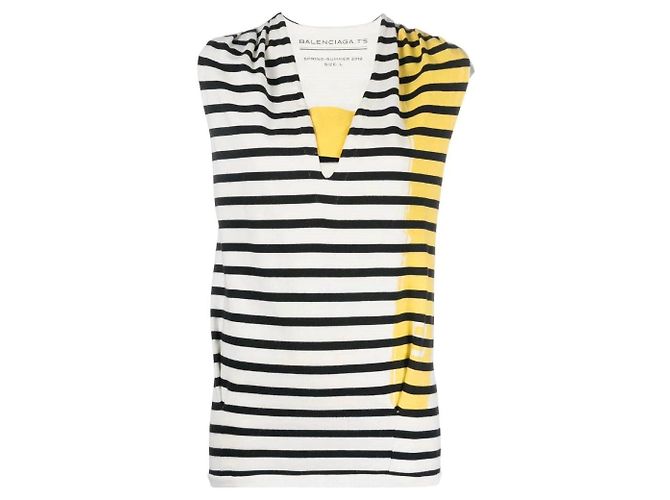 Top sin mangas Balenciaga de punto de algodón a rayas blanco y negro
