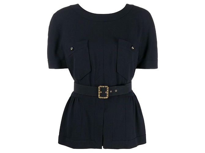 Top Peplum Chanel de Lã Azul com Cinto