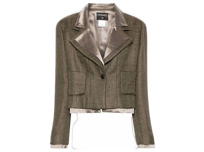 Chanel Cropped Mohair Wool Blazer Khaki