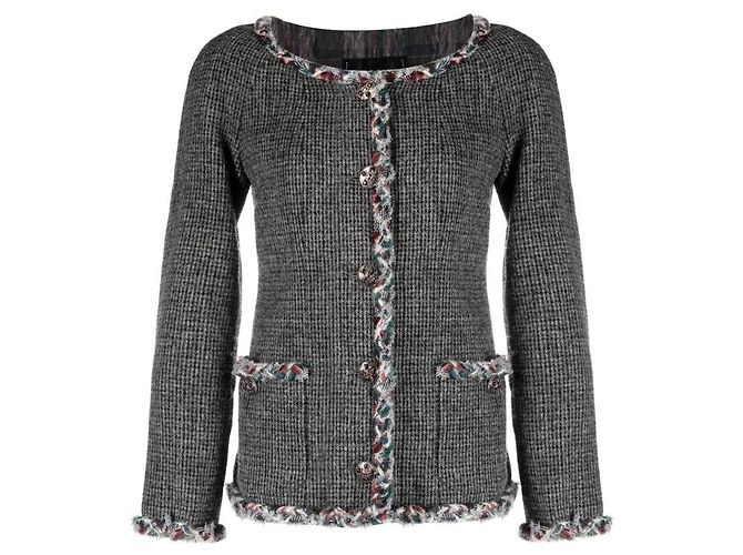 Blazer Chanel en laine bouclée à carreaux Gris