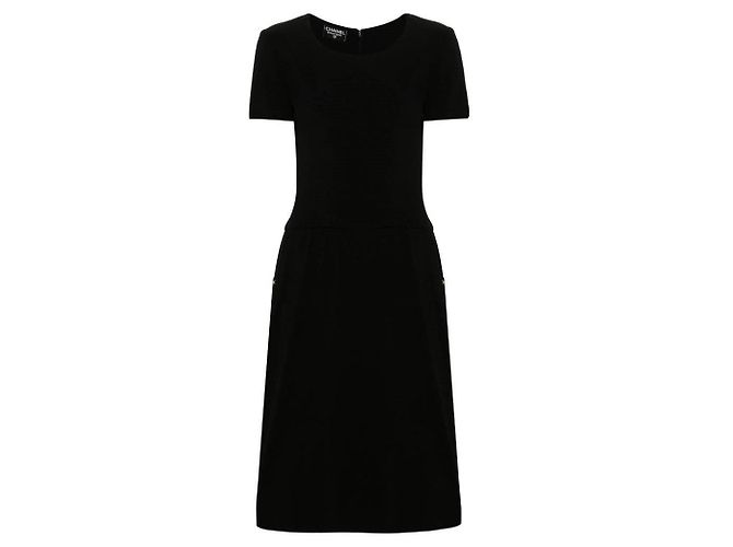 Vestido midi Chanel de lã e seda preto