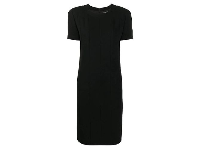 Vestido Chanel preto de lã com mangas curtas