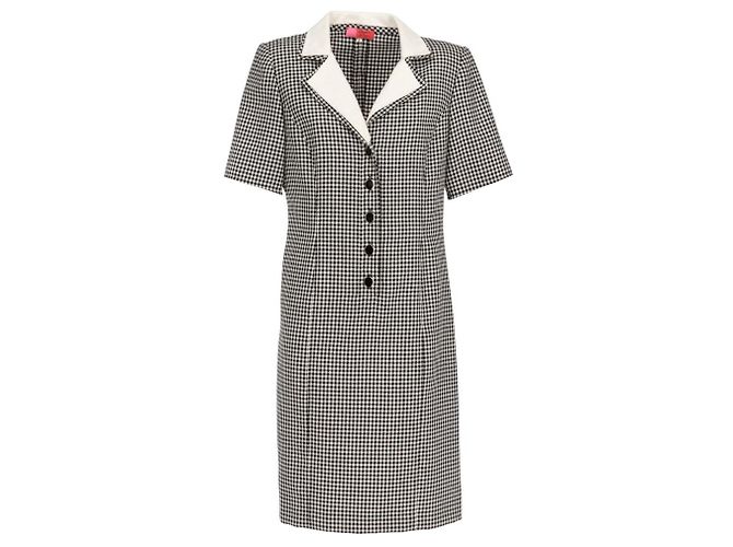 Emanuel Ungaro Hahnentritt Wollkleid Schwarz Weiß