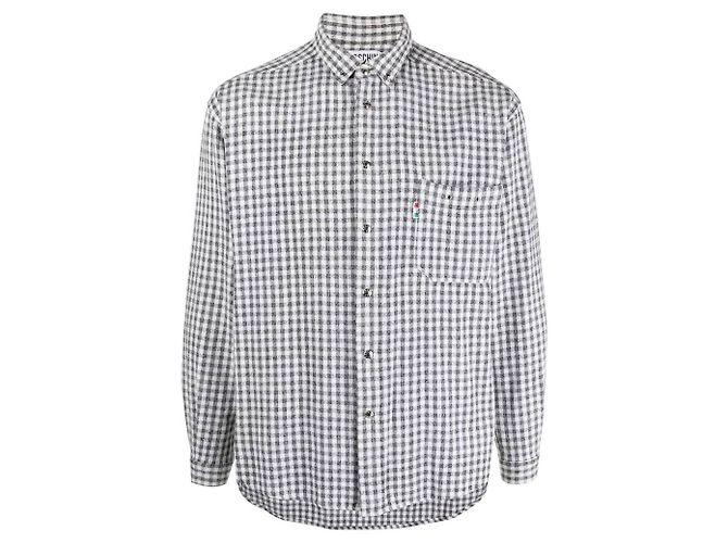Camicia Moschino in Flanella di Cotone a Quadri Bianco e Nero