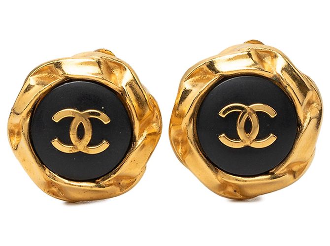 Chanel CC vergoldete Emaille-Clip-Ohrringe Golden