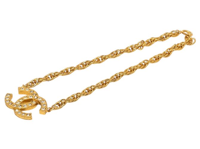 Collana con pendente Chanel CC placcata oro e strass D'oro