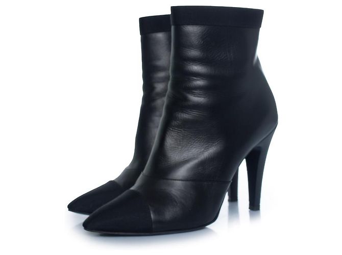 Chanel, black logo cap toe ankle boots