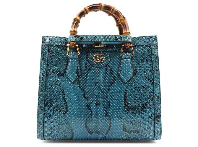 Gucci Bamboo 1947 Handtasche in Blauem Pythonleder