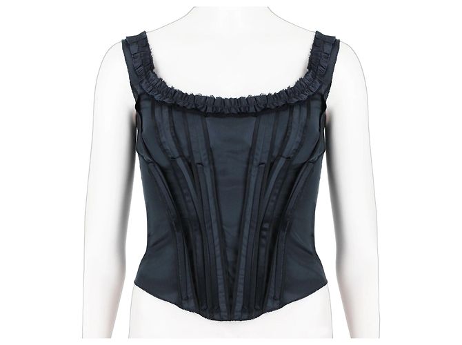 Ribbon Prada Top Corset Nero