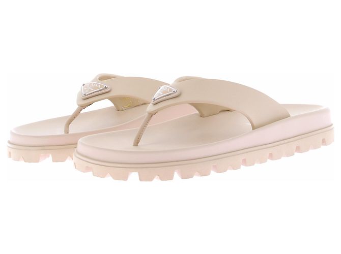 Prada Rubber Flip-Flops White Leather Size 38