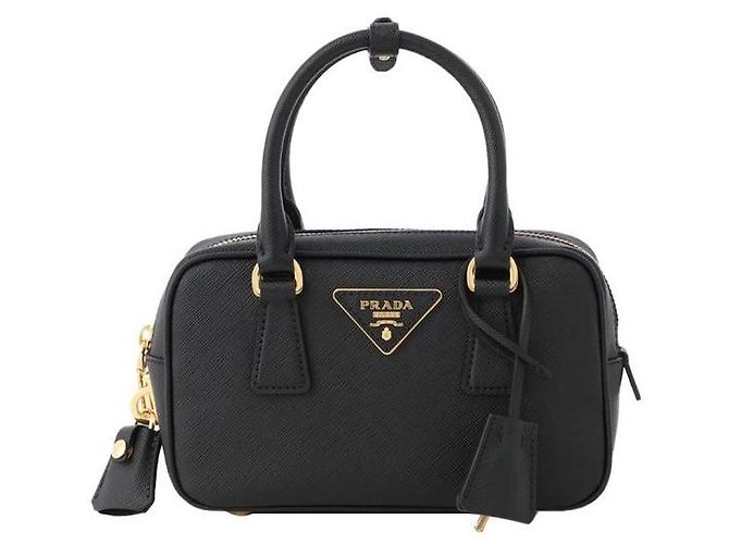 Prada Saffiano Triangle Logo Tote Shoulder Bag Black NZV