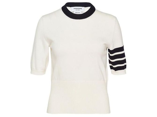 Thom Browne Diagonal Armband Hector Intarsia Classic Knit White Weiß
