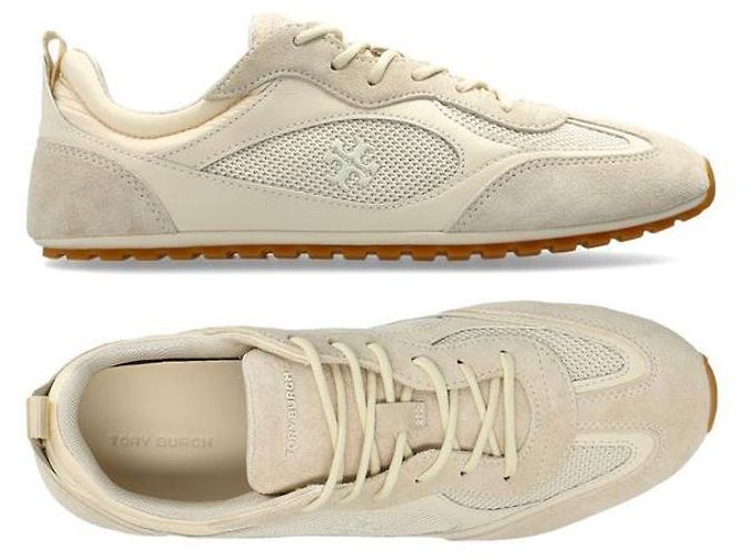 Tory Burch Field Mesh Suede Sneakers Light Cream Sneaker Weiß