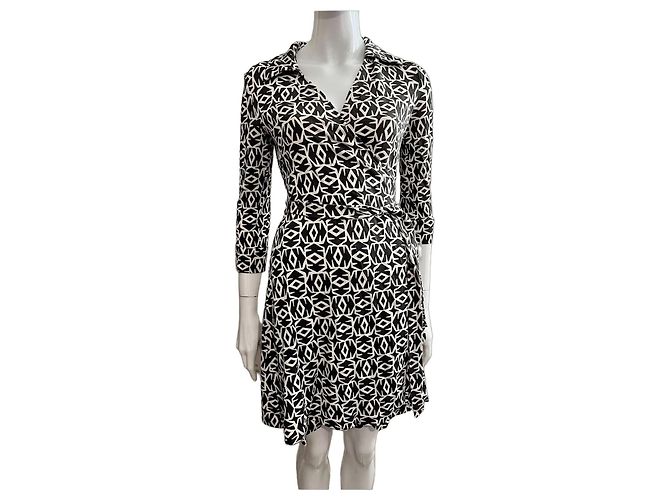 Diane Von Furstenberg DvF Jenna Vintage Wickelkleid Schwarz Weiß