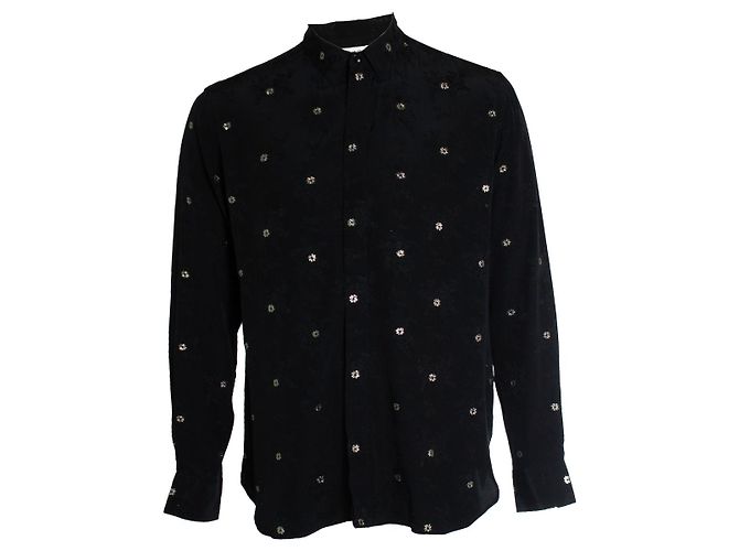 Autre Marque Saint Laurent, Camicia in seta floreale con ricami 2018 Nero D'oro