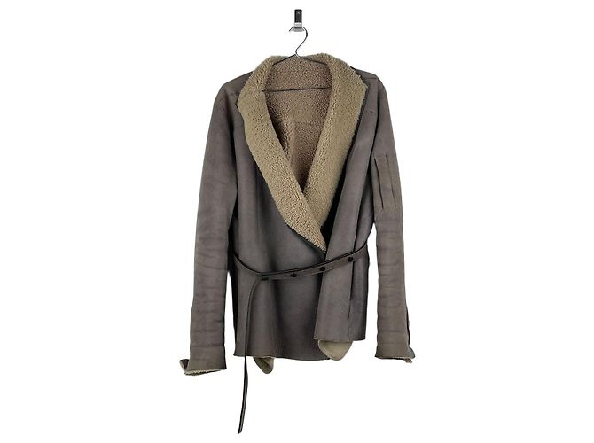 Jaqueta de couro shearling com cinto 'Gleam' de Rick Owens AW10
