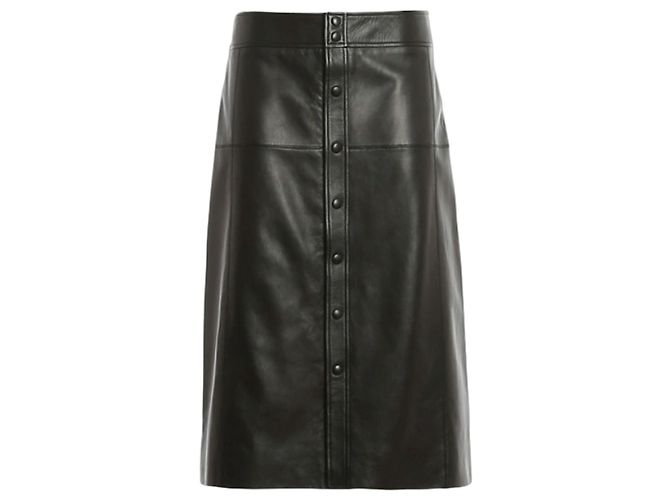 Saint Laurent Black Leather Button-Front Midi Skirt