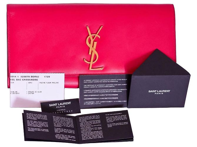 Saint Laurent YSL Cassandre leather clutch in pink