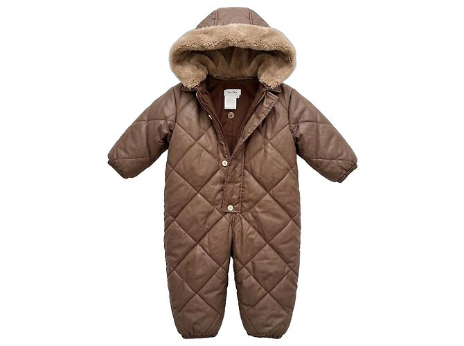Baby Dior Combinaison Pilote Matelassée en Cuir Marron