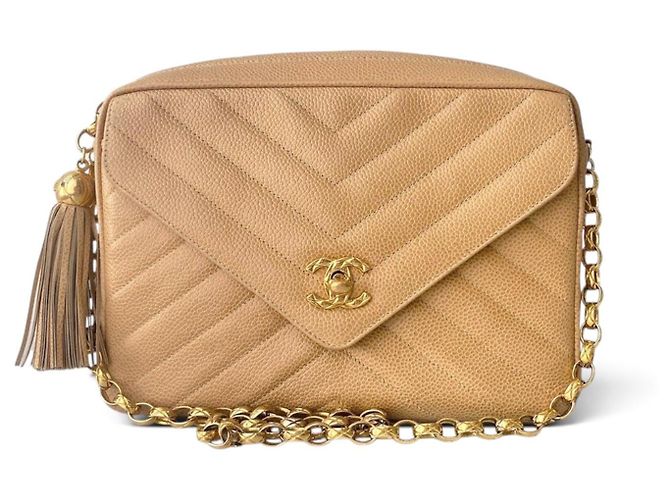 Chanel Bolso Camera Bijoux Chevron Caviar Beige