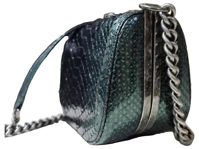 Sac de soirée Chanel en cuir de python Vert foncé