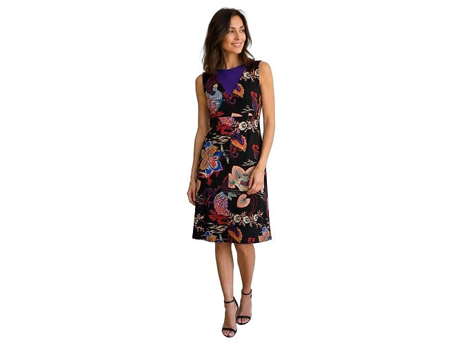 Etro ärmelloses Kleid mit mehrfarbigem Blumenprint Schwarz Mehrfarben Lila