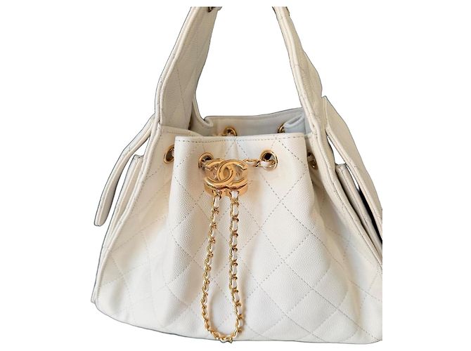 Chanel 19 Chanel 25 Sac Seau Cuir Caviar Blanc