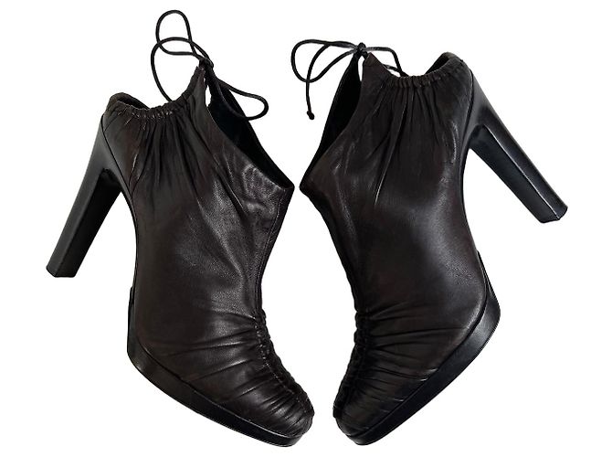 Botines de cuero plisado Gucci Marrón oscuro