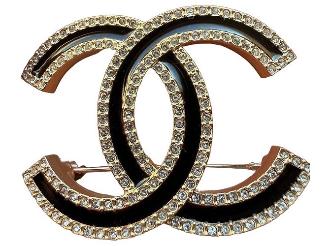 Spilla Logo CC Chanel Nero Gold hardware