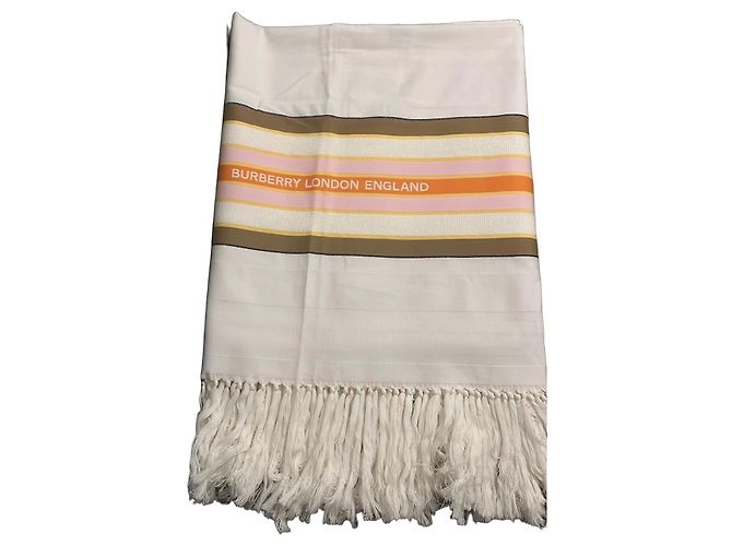Serviette de Plage et Plaid Burberry en Coton Rayé Marron Rose Blanc Orange Jaune