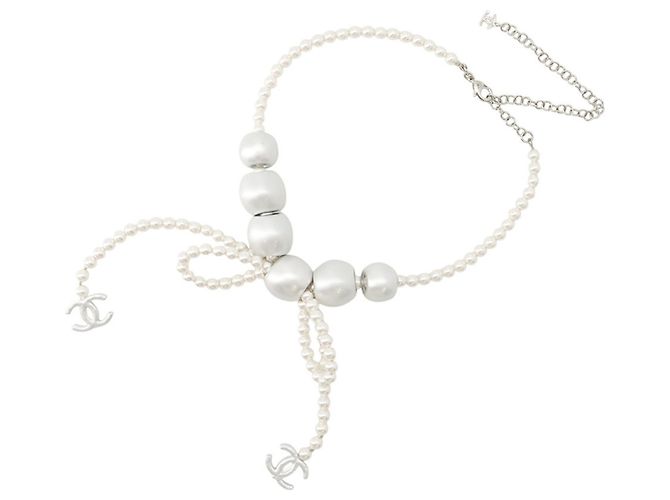 Collana di perle finte Chanel Argento Bianco
