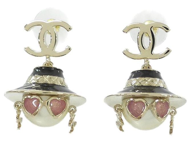Boucles d'oreilles puces Chanel ABG215 Noir Rose Blanc Doré