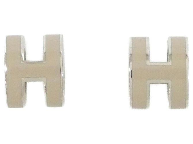 Hermès Pendientes Hermes Pop H MINI 608002FP Plata Beige