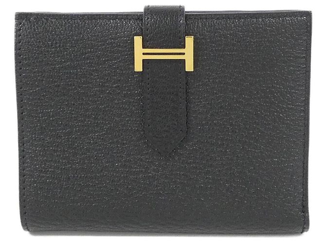Hermès Hermes Bearn Compact Geldbörse Schwarz